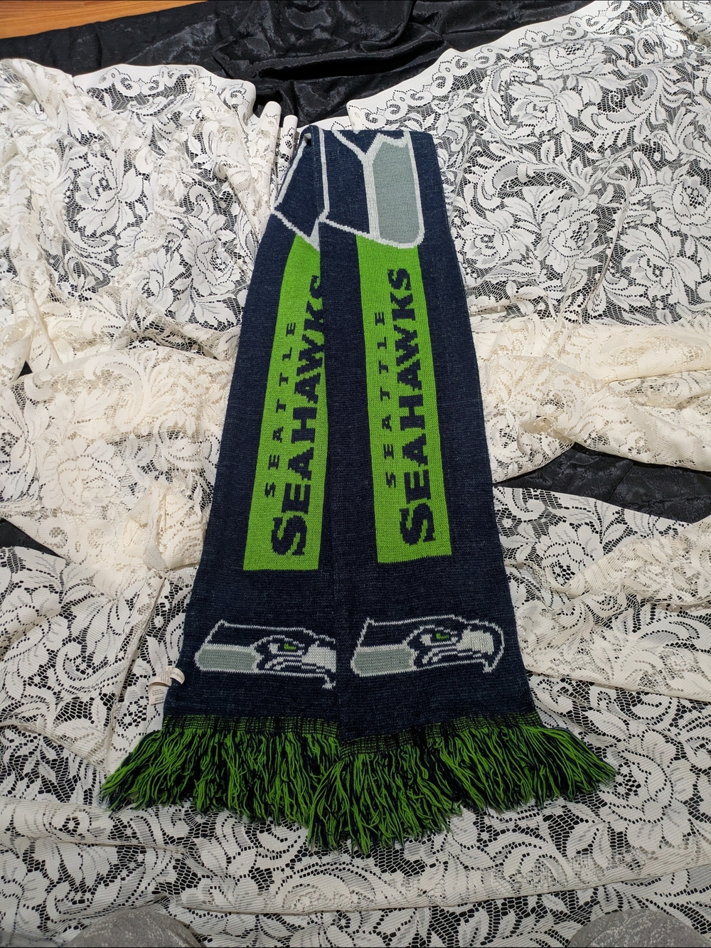 Forever Collectibles Seattle Seahawks Navy and Green Knit Fan Scarf